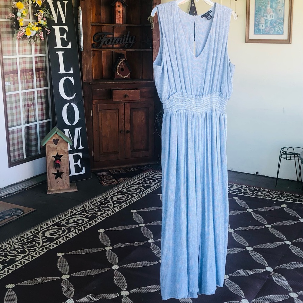 Grace Elements Women’s Silver Blue Pencil Stripe Sleeveless Jumpsuit Size XL - Picture 13 of 16
